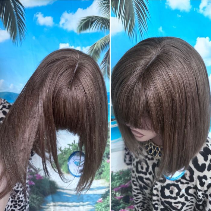 Натуральный парик с чёлкой кожа шёлк детские волосы люкс пепел русый