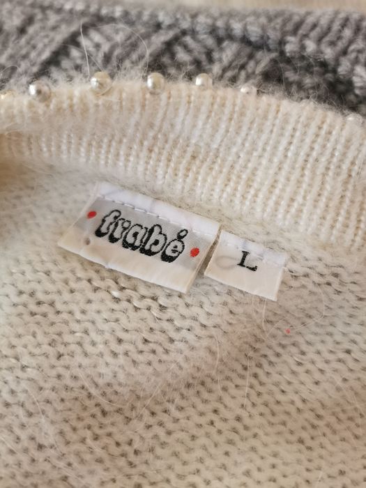 Sweter kardigan wełniany wełna angora kremowy beżowy kryształki L 40