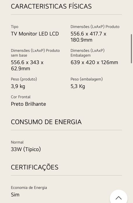 TV/Monitor LG 24 polegadas