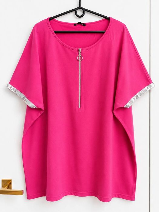 Bluzka plus size bawełniana ozdobny zamek cekiny