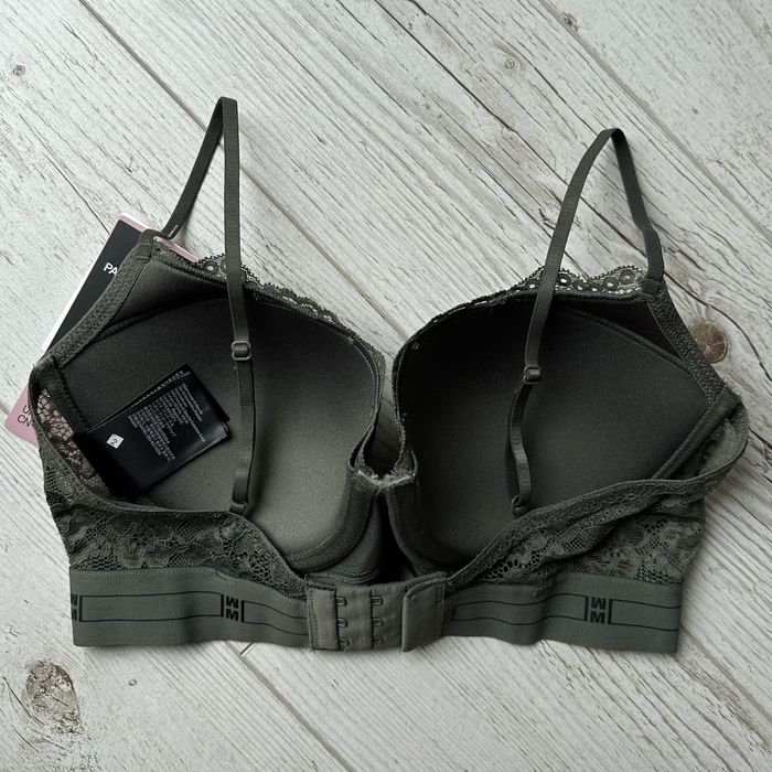 Koronkowy biustonosz stanik padded usztywniany khaki 75C h&m