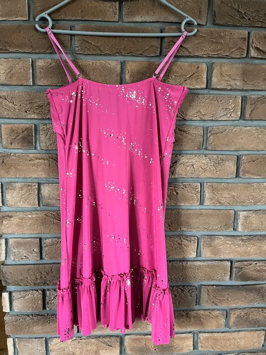 Różowo srebrna bluzka z baskinka na ramiączkach