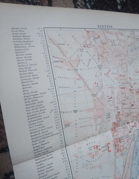 Szczecin  oryginalny XIX w. plan miasta z indeksem ulic do aranżacji