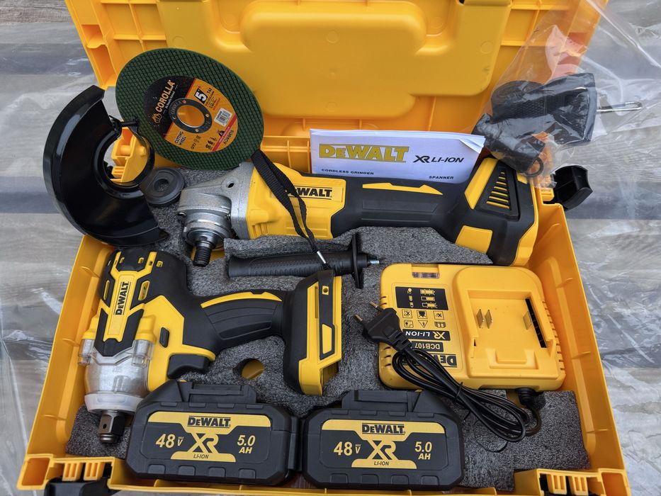 акумуляторний набір інструментів DeWalt 2в1 (гайковерт та кутова шліфувальна машина / болгарка) у пластиковому кейсі