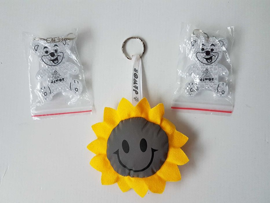 Zawieszka odblaskowa brelok maskotka słońce Plastikowy biały miś x 3 sztuki
