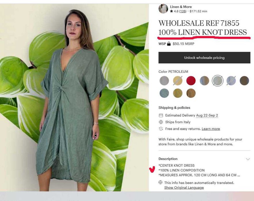 Платье Италия лен с узлом размер TG U на  48-50-52-54 льон сукня лляна