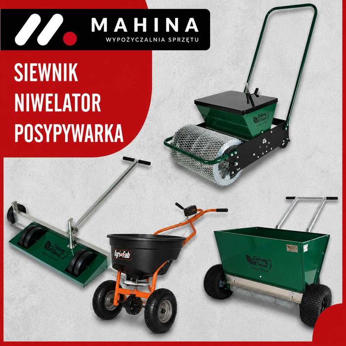Wynajem Siewnik Posypywarka Niwelator Zielony SPAW do trawy, trawnika, piaskarka