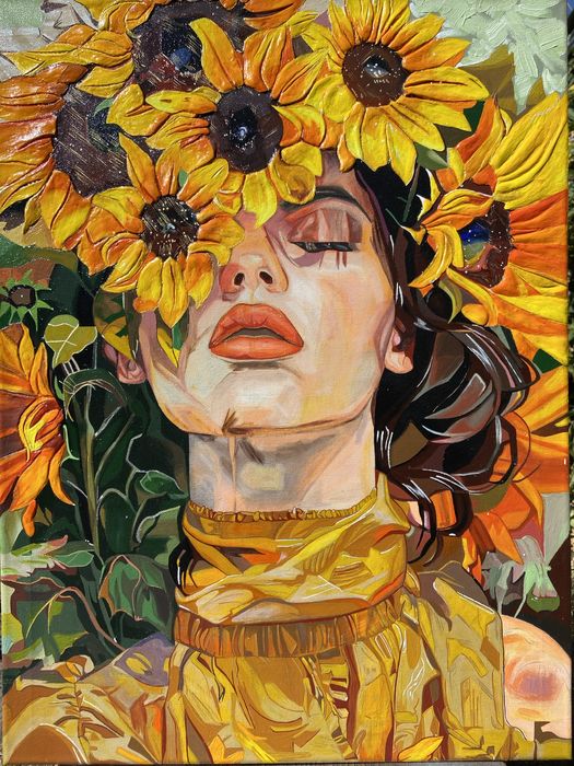 Картина -Дівчина в соняшниках 3D