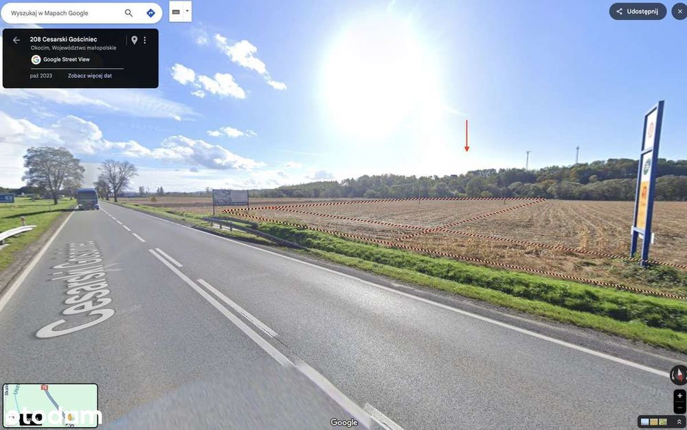 Działka Okocim gmina brzesko bezpośredni zjazd z drogi krajowej