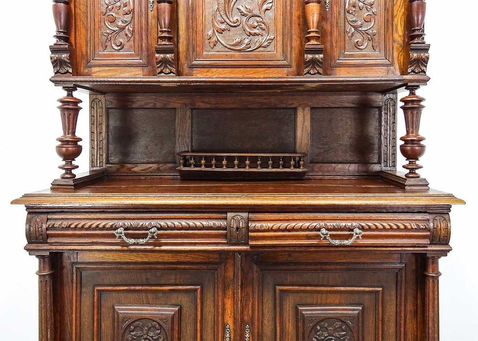 Antyk Dębowy KREDENS drewniany kredens przeszklony XX w.