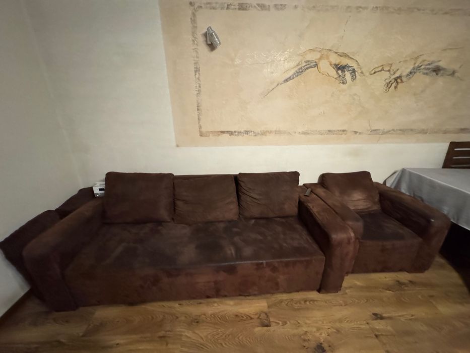Kanapa brąz BRW (2sztuki) + fotel