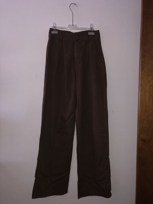 Calças Stradivarius wide leg castanhas