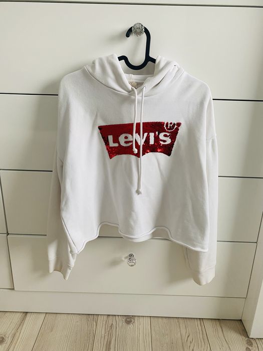 Levi’s biała bluza z kapturem rozm.S czerowne cekinowe logo