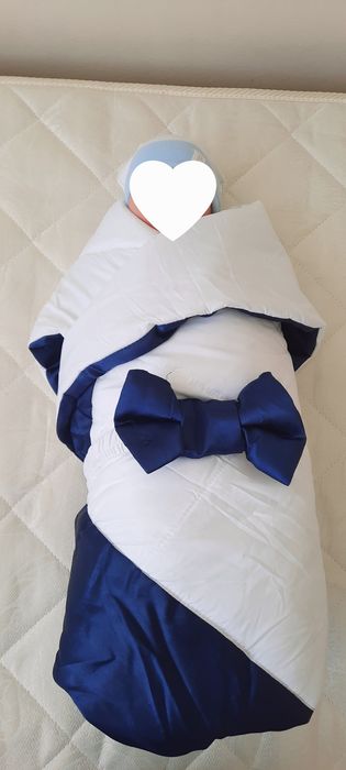 Конверт на выписку плед синий белый