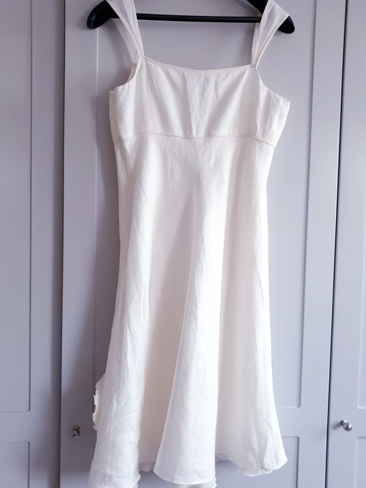 Kremowa lniana sukienka biala na ramiączkach 40 42 Rocha John Rocha