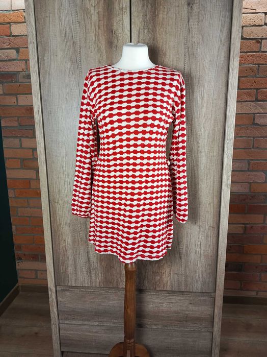 Zara sukienka damska mini w kratkę czerwona retro casual 38 M
