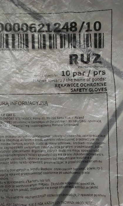 Rękawice ochronne 10 par za 10zll