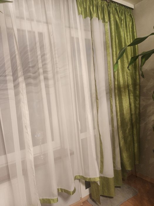 Firany, zasłony komplet. Zielone
