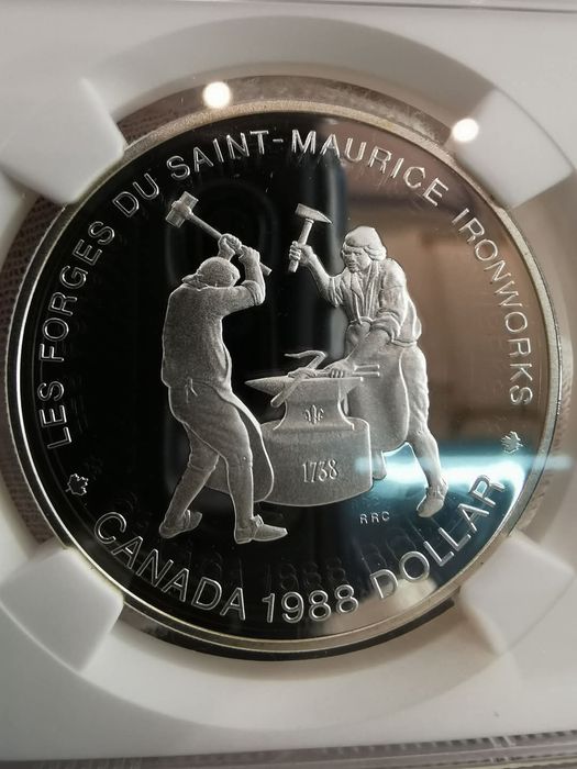 КАНАДА 1 долар 1988р. СРІБЛО. Кузня Сен - Моріса. NGS PF69. Слаб!