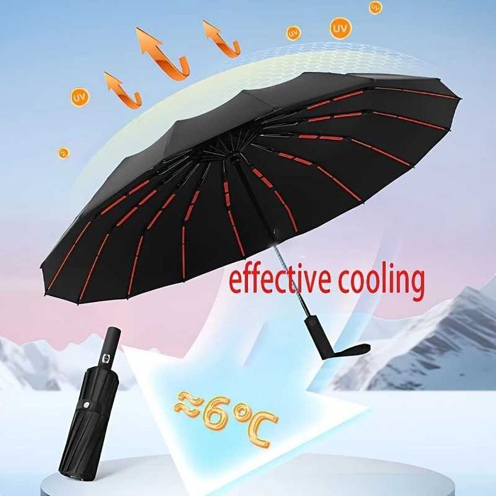 Duży parasol automatyczny bardzo mocny wzmocniony czarny 106 cm