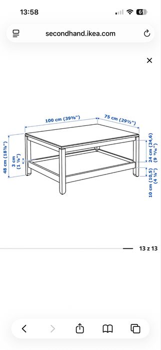 IKEA HAVSTA – biały stolik kawowy 100×75 cm – lite drewno