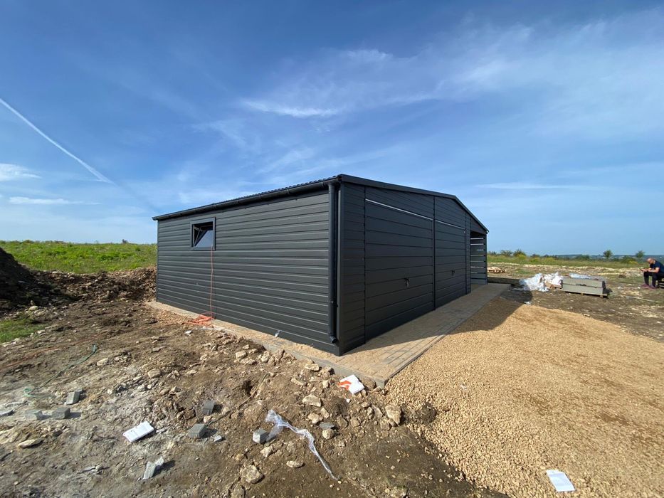 Garaz blaszany 6x5.8 plus wiata 3x5.8, antracyt, PROFIL ZAMKNIETY.