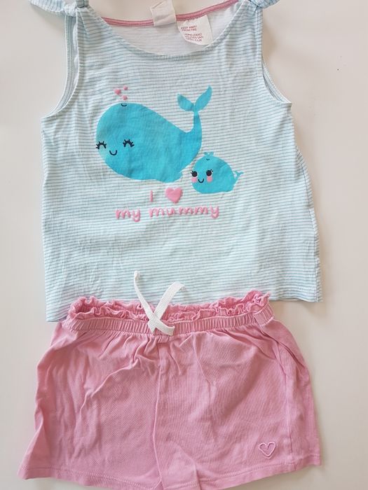 Uroczy letni komplet 92 HM H&M koszulka spodenki na lato