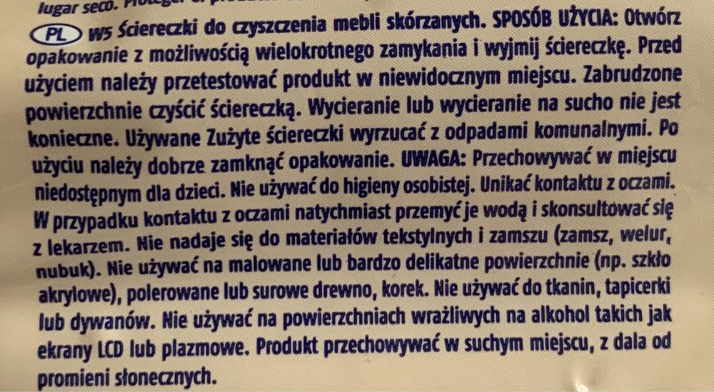W5 ściereczki do czyszczenia mebli skórzanych