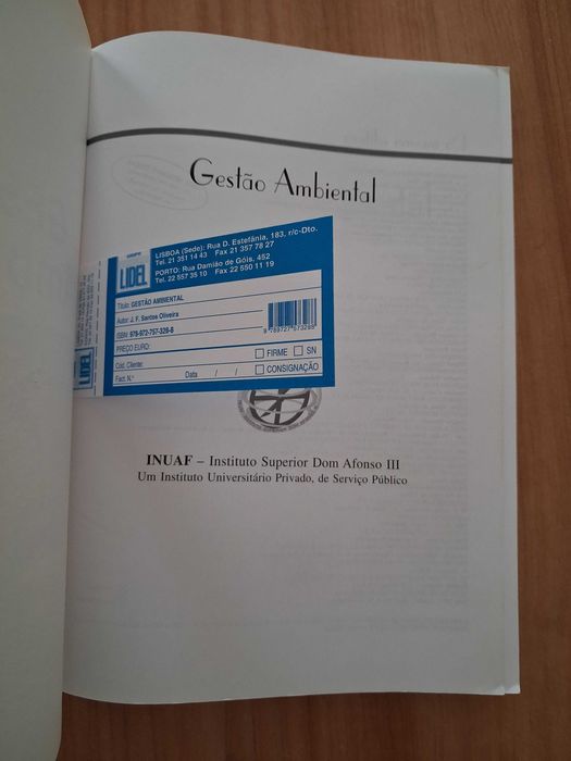 Livro Gestão Ambiental – J. F. Santos Oliveira (Lidel) – Como Novo