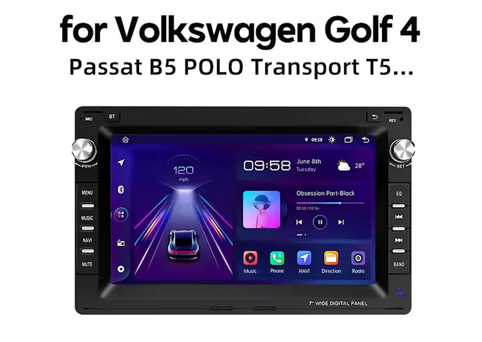 Rádio 7" Android Auto e Carplay VW Golf 4 Passat B5 Polo 2/64GB GPS