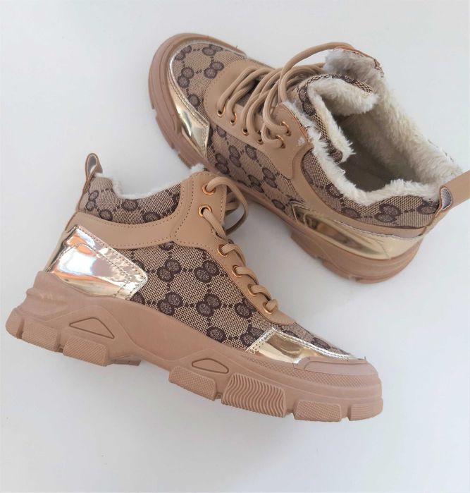 TRAPERY SNEAKERSY za kostkę ocieplane BEŻOWE r.40