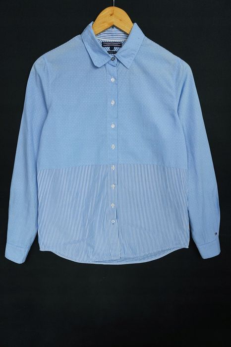 O37 elegancka koszula damska Tommy Hilfiger błękit paski  S 36
