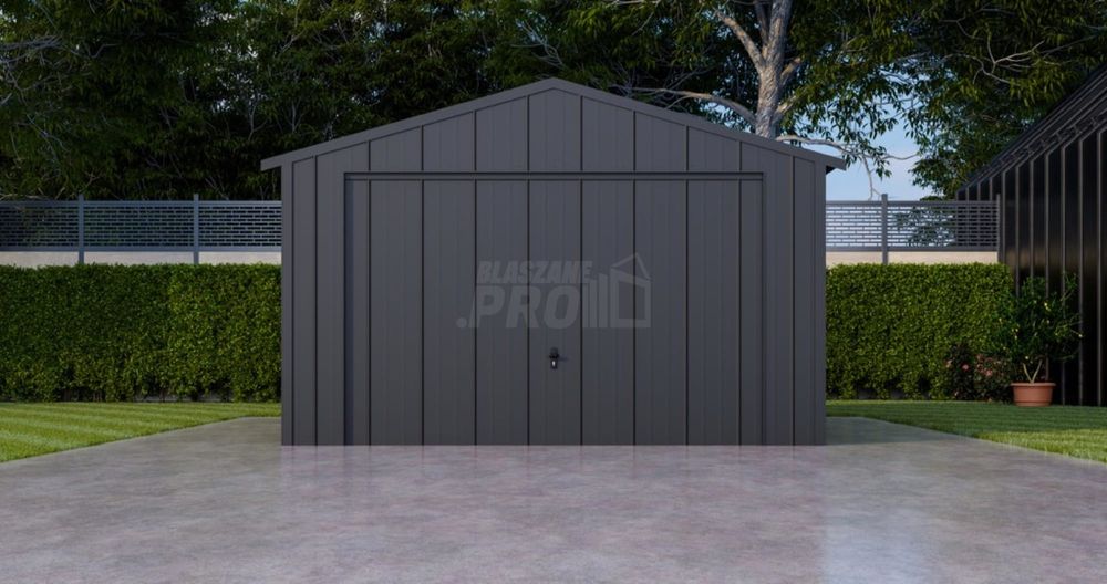 Garaż blaszany 4x5m - brama uchylna blacha na rąbek  dwuspadowy GP636