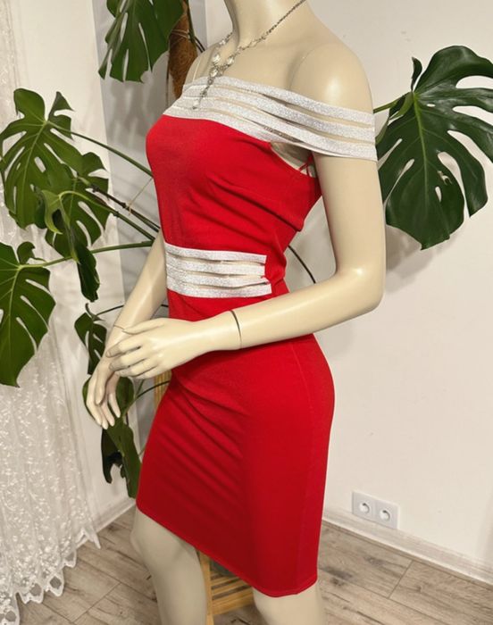 Czerwona sukienka midi hiszpanka r. 36 Lustre – zmysłowa, na imprezę