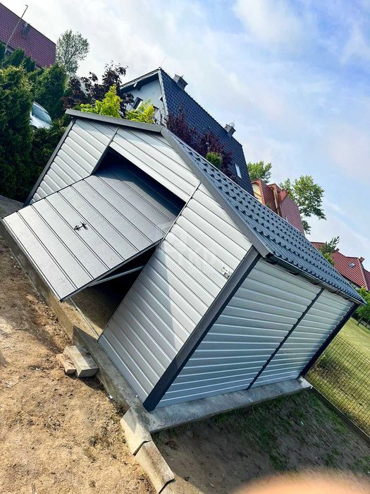 Garaż Blaszany Schowek 4,5X5M Brama Uchylna Rynny Blachodach Tkd264
