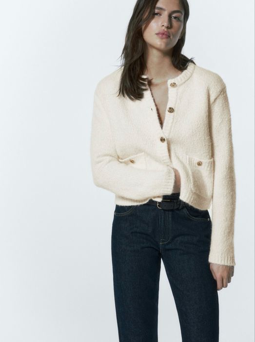 Кардиган із трикотажу букле з кишенями massimo dutti