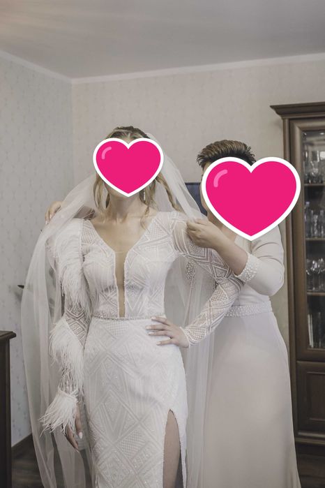 Suknia ślubna z piórami