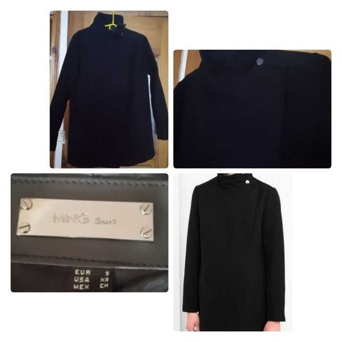 Mango Suit, krótki czarny  płaszcz S-M