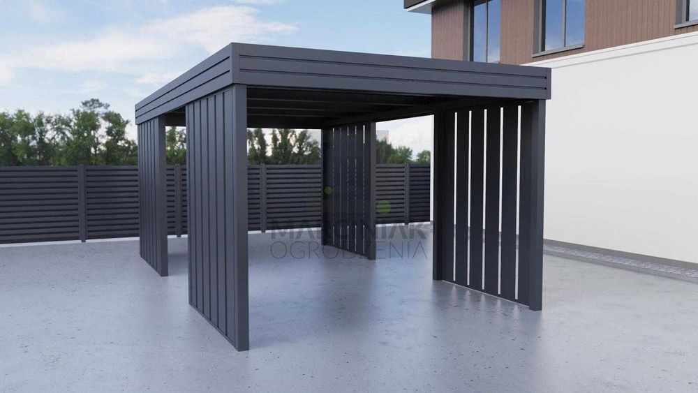 Solidna wiata garażowa na 1 auto 3x6m - Konstrukcja na słupach 100x100