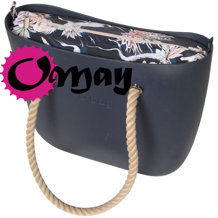 Granatowy organizer do OBAG STANDARD kwiaty beż róż 2 kieszenie OMAY