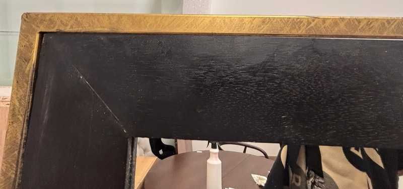 Kwadratowe lustro ścienne z drewna tekowego Aurelie czarno-złote 90x90