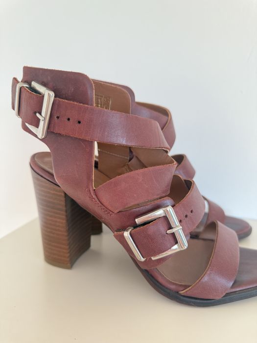 Skórzane sandały Este skóra naturalna słupek obcas bordo bordowe