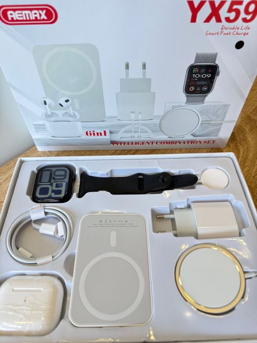 Smartwatch Kit 6 em 1 — Relógio Inteligente com Fones, Power Bank Magnético e Carregador