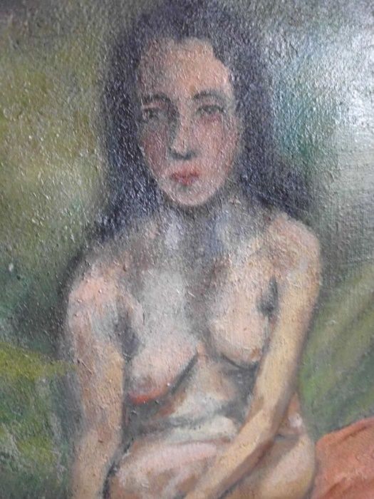 antiga pintura em óleo sobre tela - Nu feminino - DUARTE de 1921