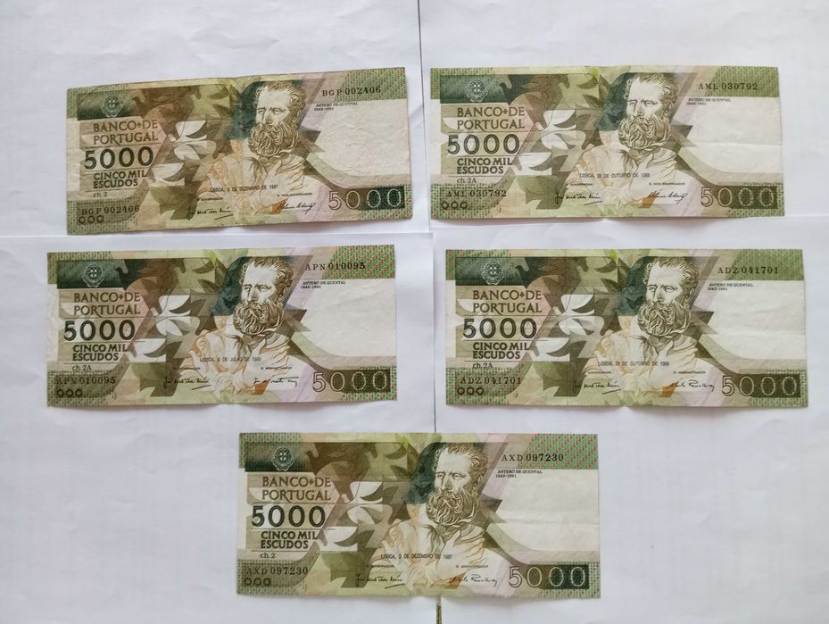 Notas de 5000 escudos - Lote de 5 por 100 euros