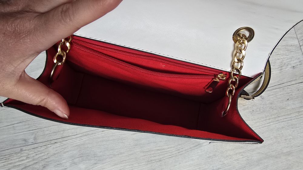 Torebka wizytowa elegancka na ramię biało-złota
