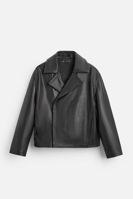 Нова шкіряна куртка ZARA (100% натуральна козяча шкіра) Розмір L / Оверсайз косуха