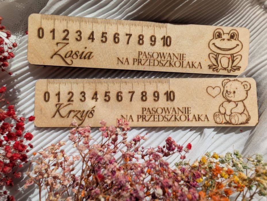Drewniana linijka ze sklejki, prezent dla dziecka
