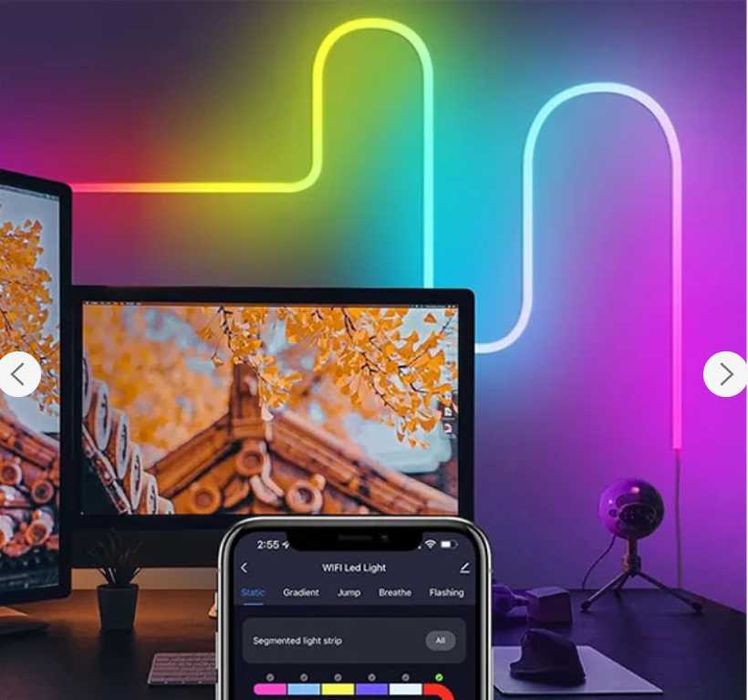 Гибкая LED лента 5 метра RGB, силиконовая, с управ музыкой через Wi-Fi