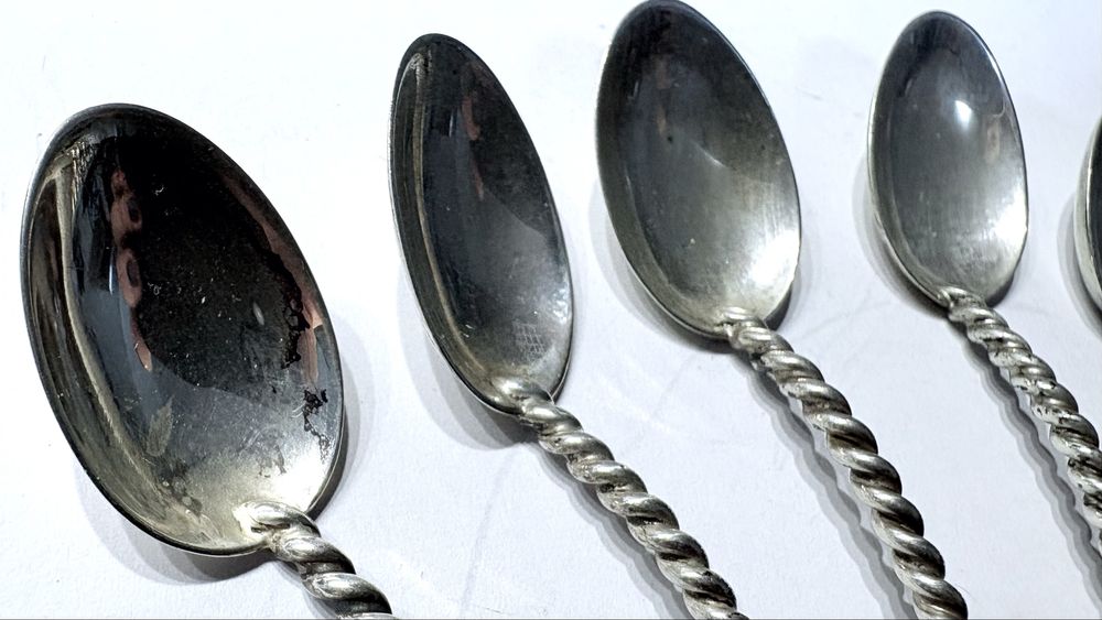 antigo conjunto de 6 colheres de café em prata alemã contrastada